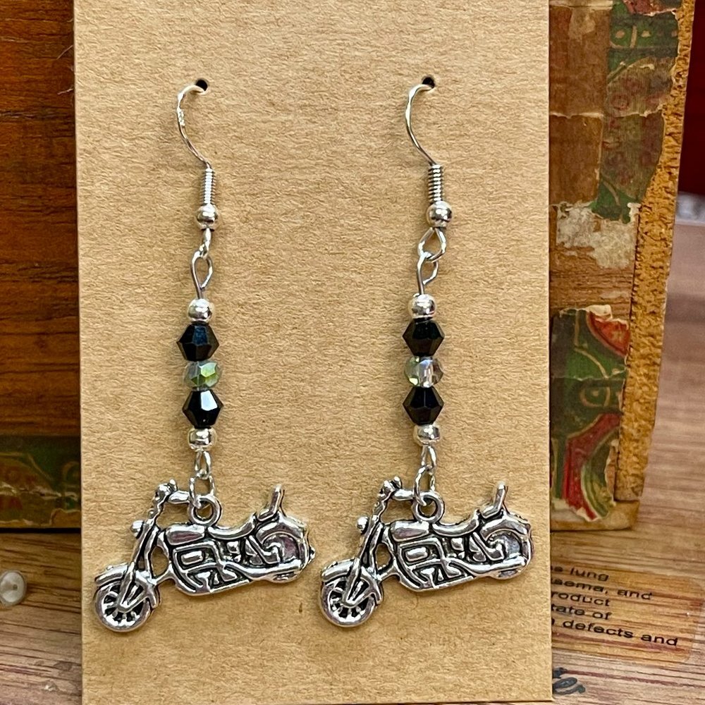 Fun Silver Colored Motorcycle Earrings! Great for the Harley Davidson Rider!